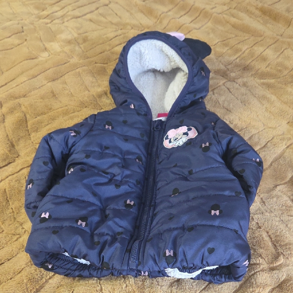 Disney Navy Blue Puffer Jacket with Pink Accents